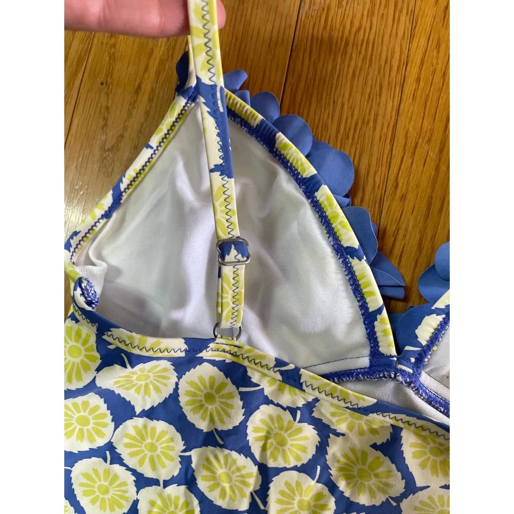 Boden Blue Lime Floral Ruffle‎ Tankini Top WB007 Womens Size 6 US